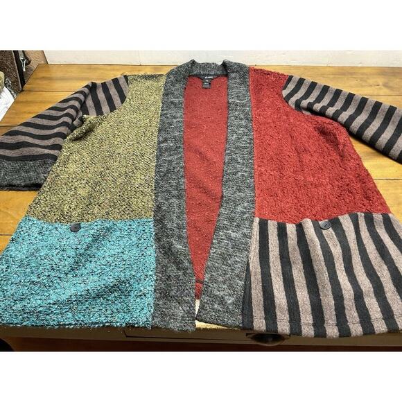 Ali Miles Boucle Knit Flyaway Colorblock 3/4 Sleeve Cardigan Sweater Womens 2X - Picture 3 of 12